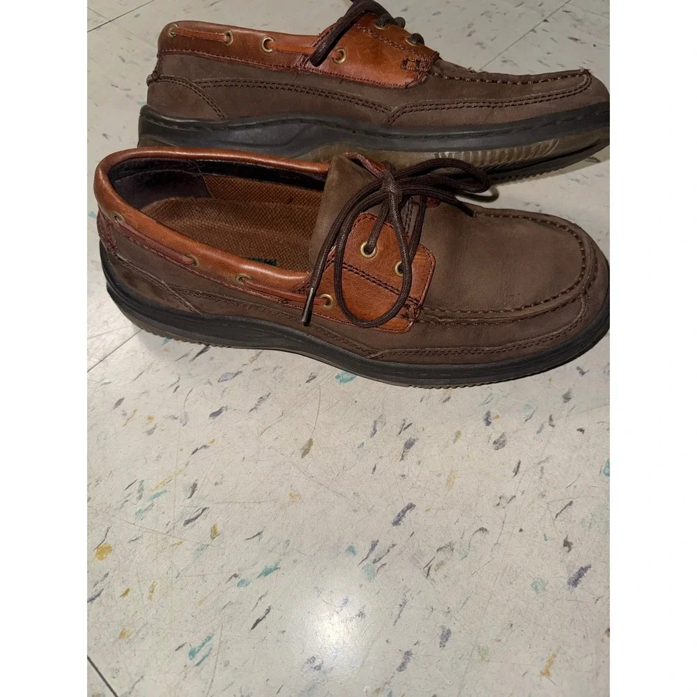 Bass Lowtide Mens Brown Leather Boat Shoes Two Tone Moc Toe Loafers 7M Preppy